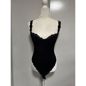 Arianne Lace Trim Bodysuit Black Floral Patterned‎ Sleeveless Lingerie Top Small
